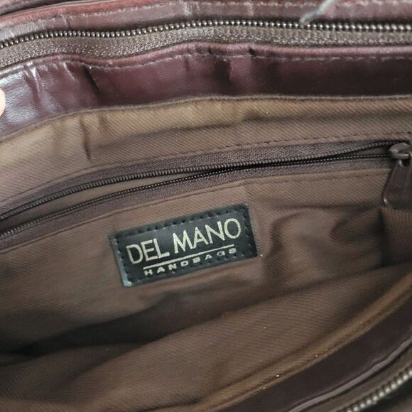 Del Mano Genuine Leather Handbag brown hobo carry strap purse Vintage EUC - Picture 9 of 10